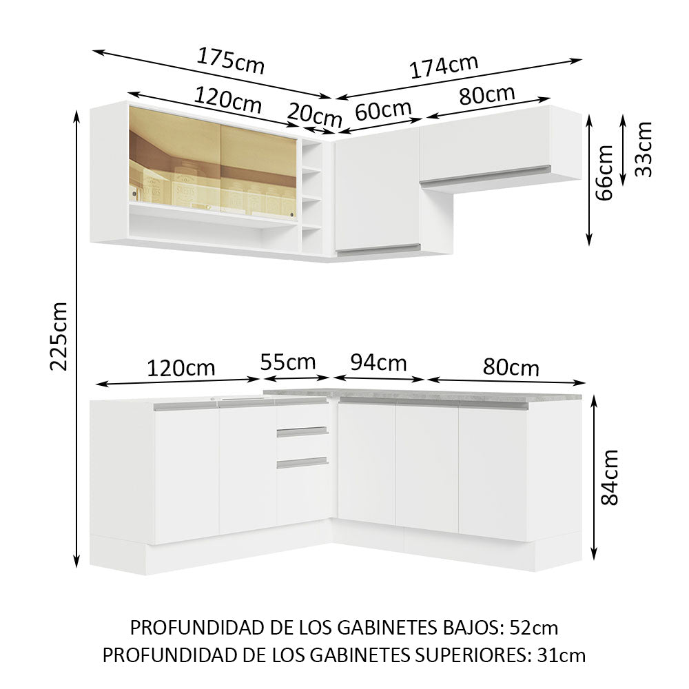 Cocina Integral de Esquina Glamy 3.50 m Blanco 02