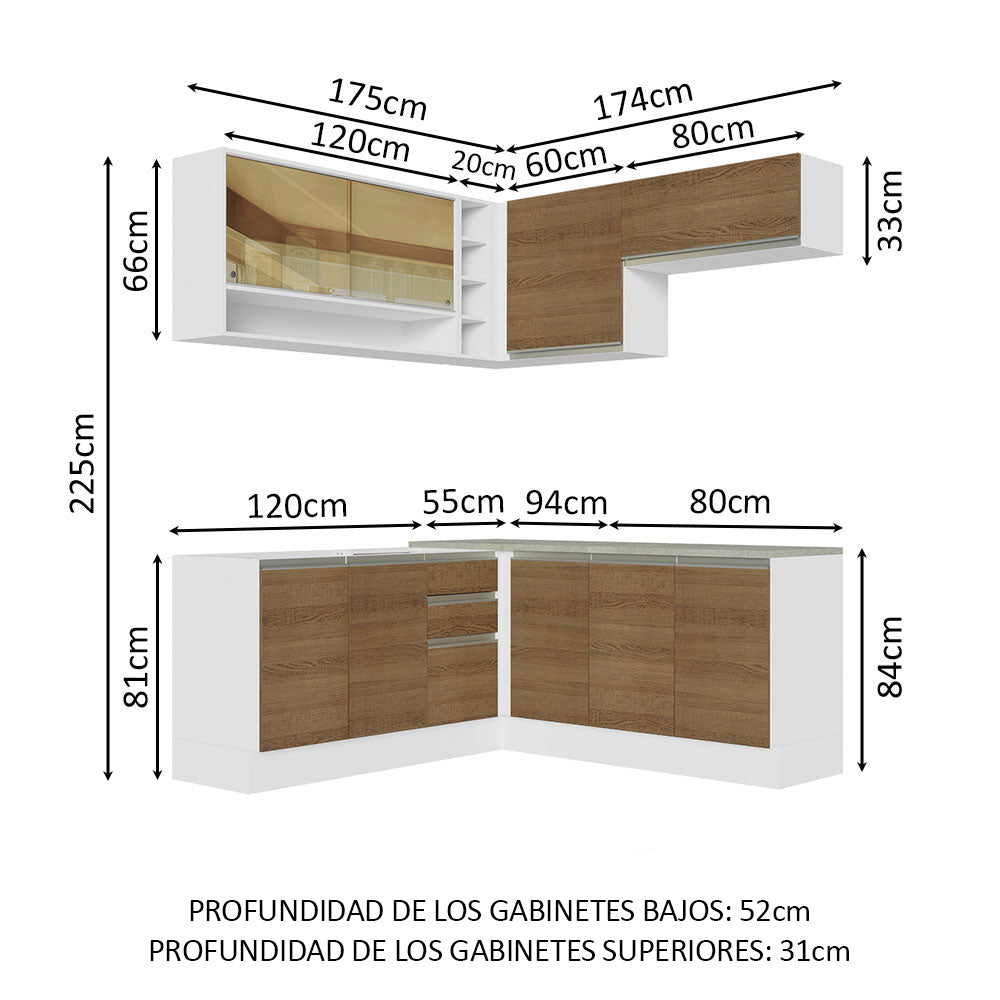 Cocina Integral de Esquina Glamy 3.50 m Blanco/Marrón 02