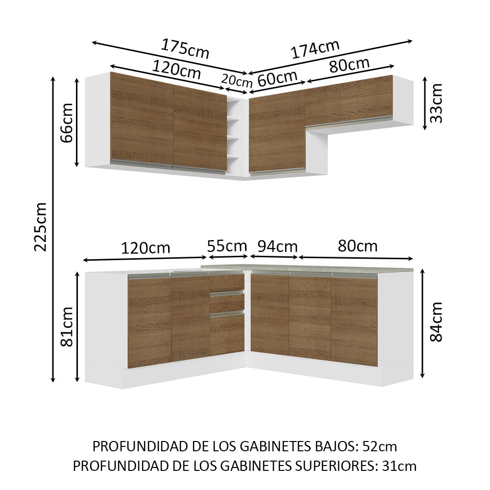 Cocina Integral de Esquina Glamy 3.50 m Blanco/Marrón 03