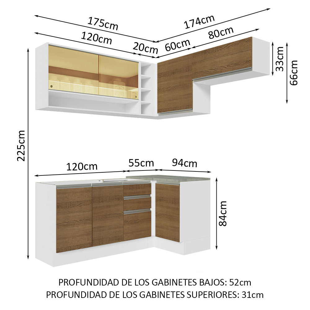 Cocina Integral de Esquina Glamy 3.50 m Blanco/Marrón 06