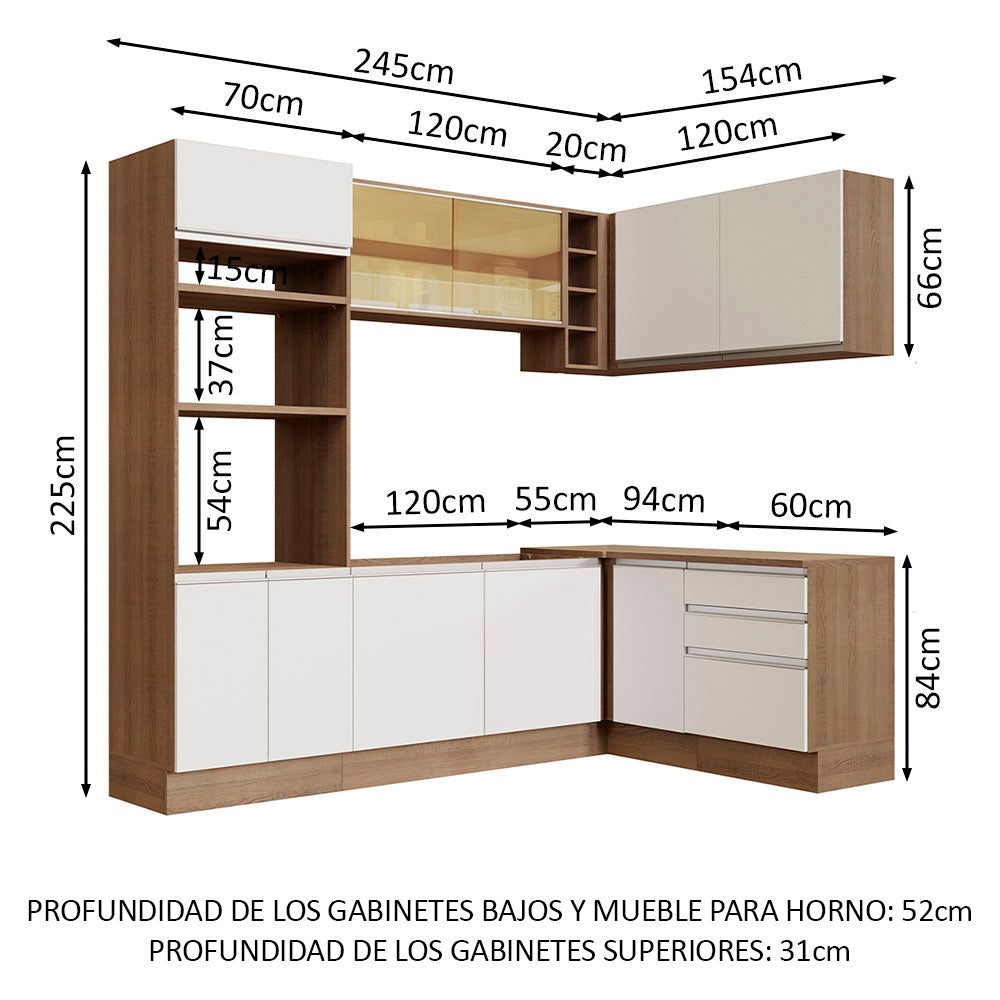 Cocina Integral de Esquina Glamy 4.00 m Marrón/Blanco 02