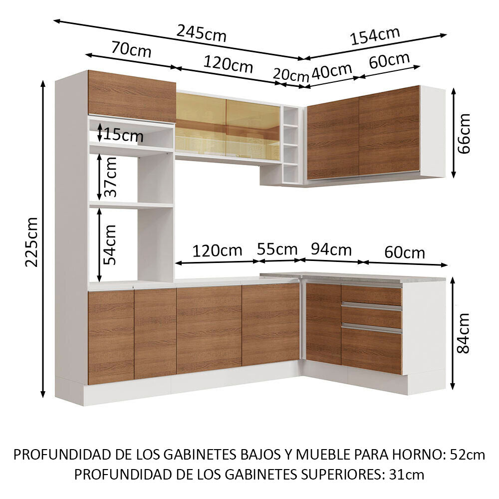 Cocina Integral de Esquina Glamy 4.00 m Blanco/Marrón 02