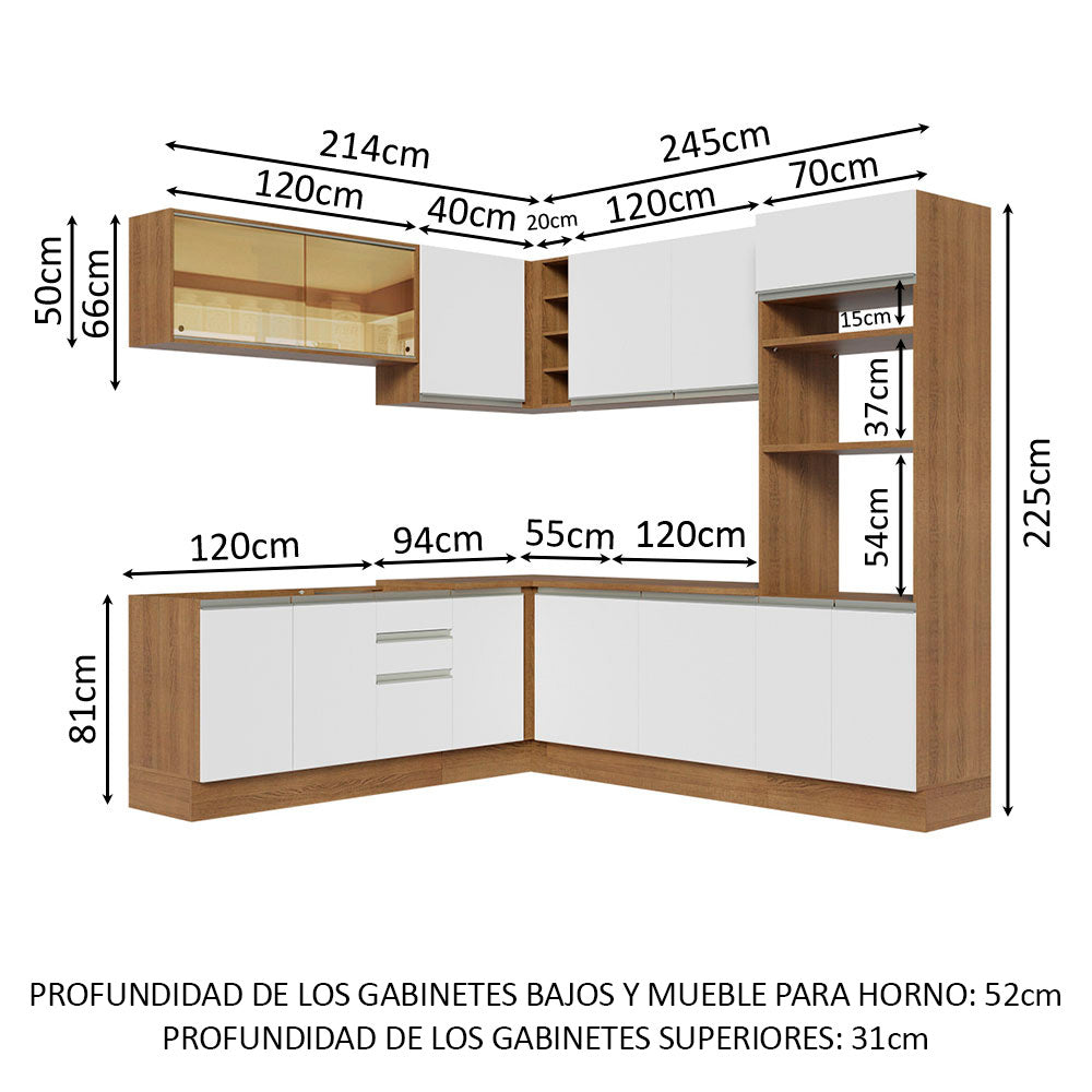 Cocina Integral de Esquina Glamy 4.60 m Marrón/Blanco 01