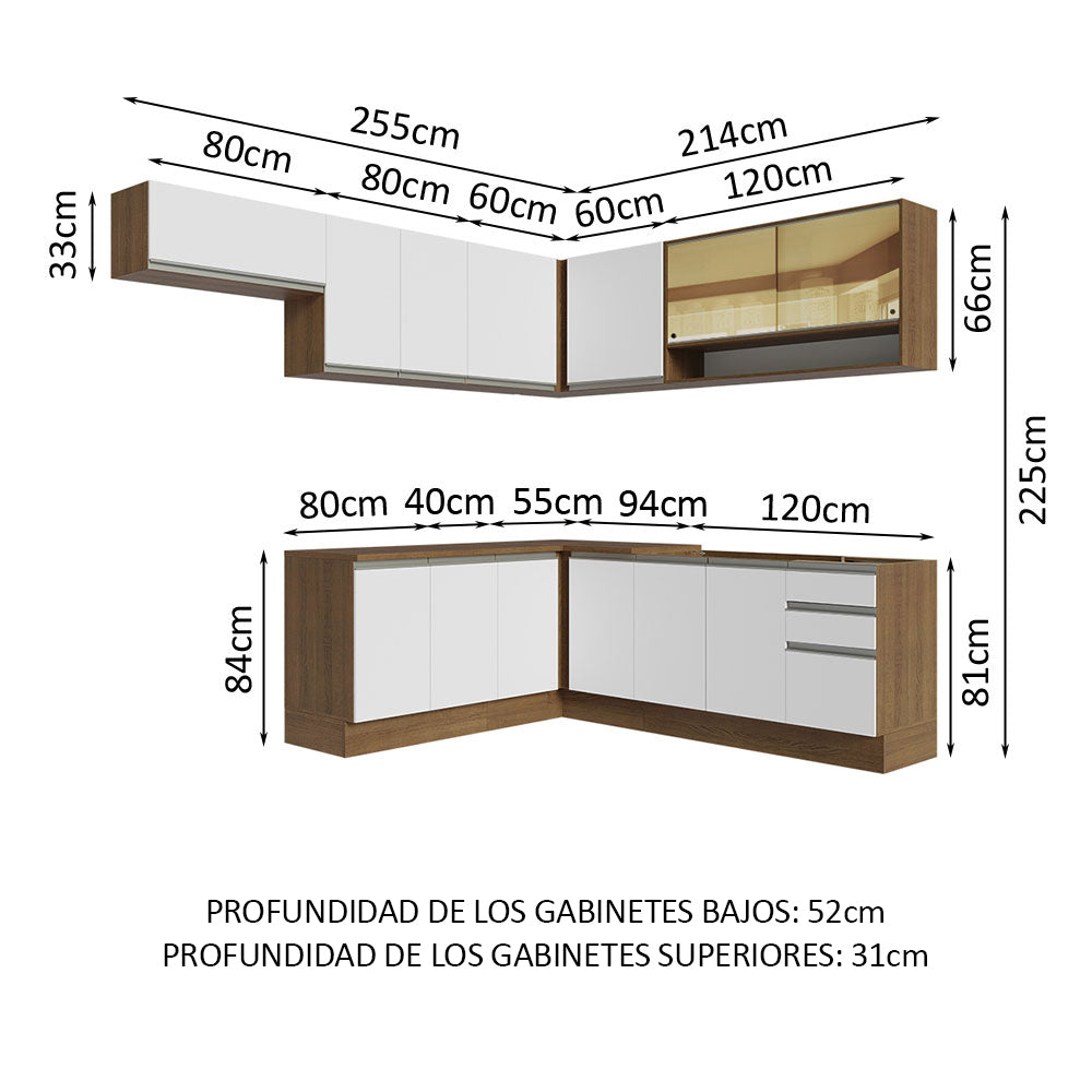 Cocina Integral de Esquina Glamy 4.70 m Marrón/Blanco 01