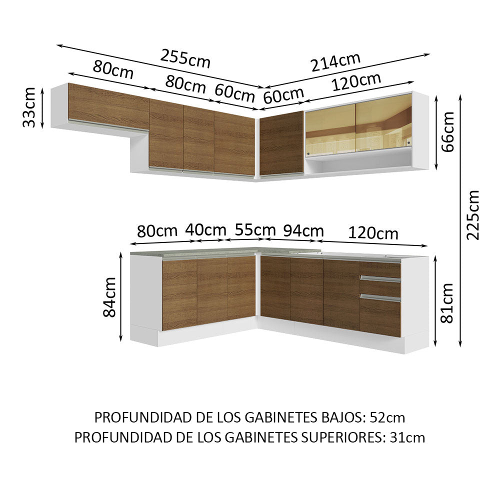 Cocina Integral de Esquina Glamy 4.70 m Blanco/Marrón 01