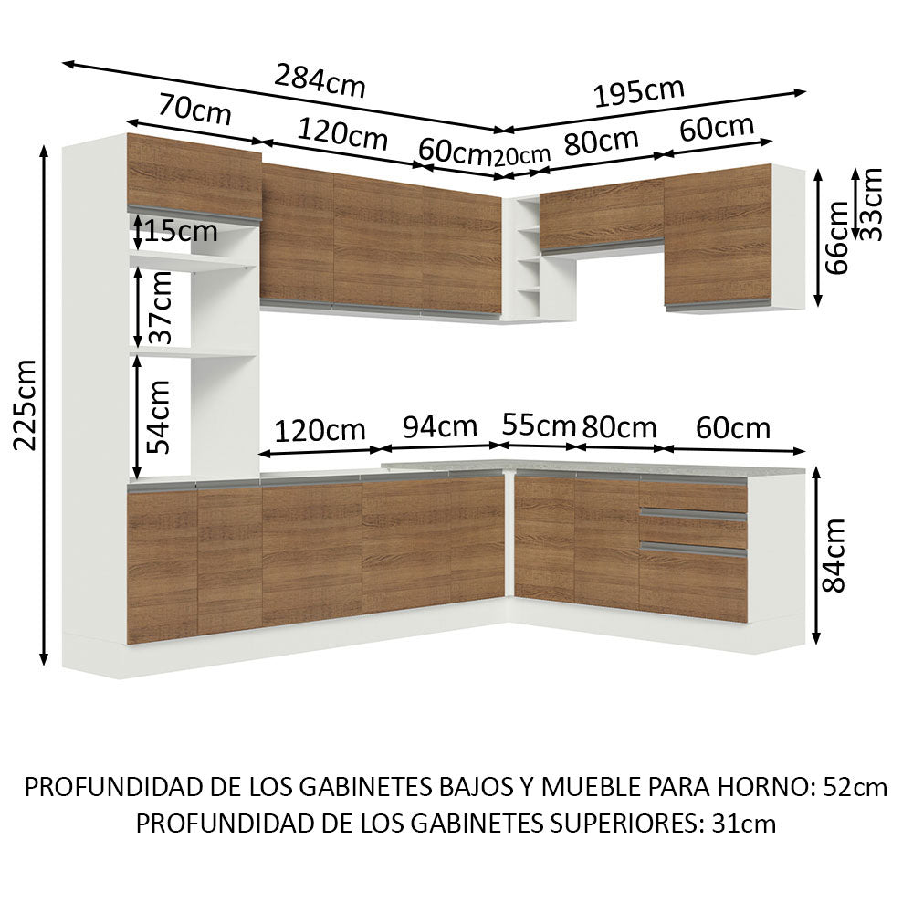 Cocina Integral de Esquina Glamy 4.80 m Blanco/Marrón 01