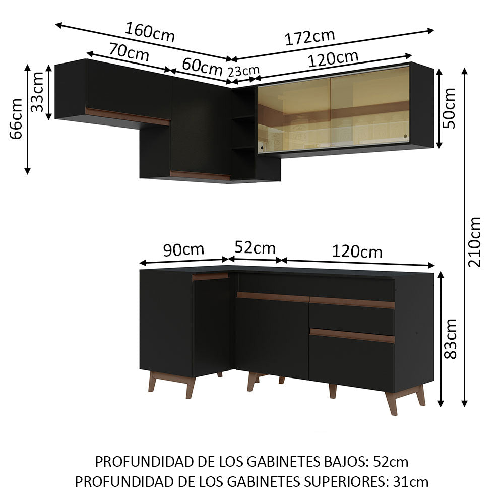 Cocina Integral de Esquina Reims 3.30 m con Encimera Negro 03