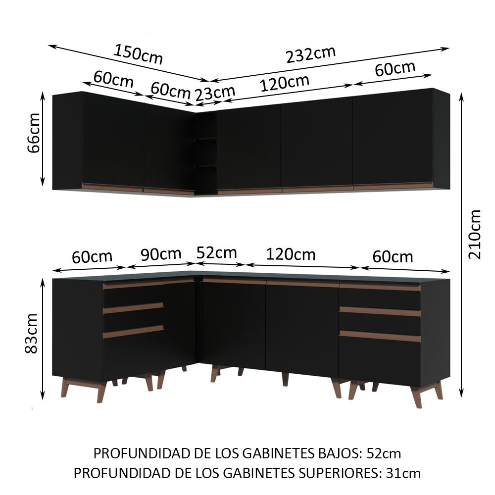 Cocina Integral de Esquina Reims 3.80 m con Encimera Negro 02