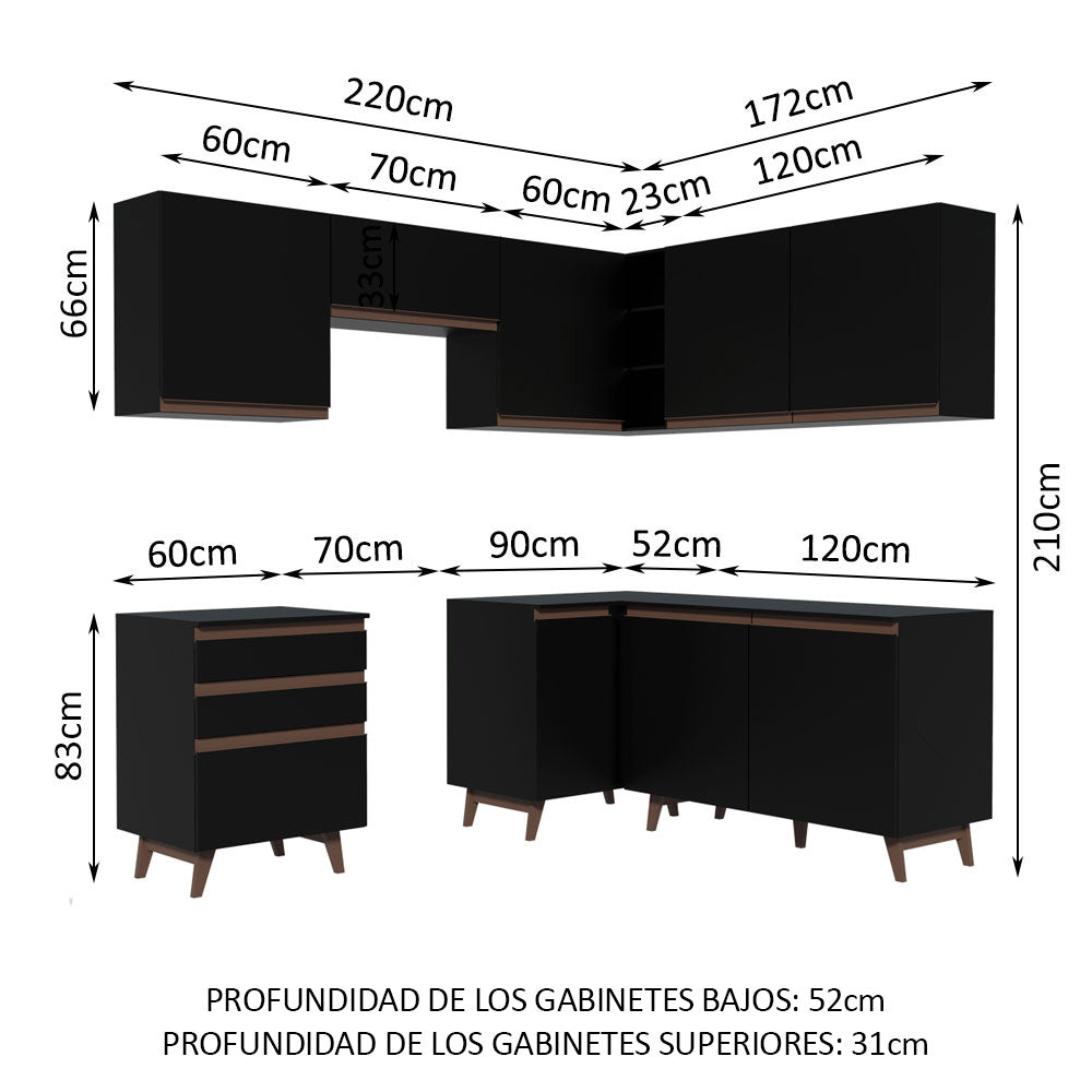 Cocina Integral de Esquina Reims 3.90 m con Encimera Negro 01