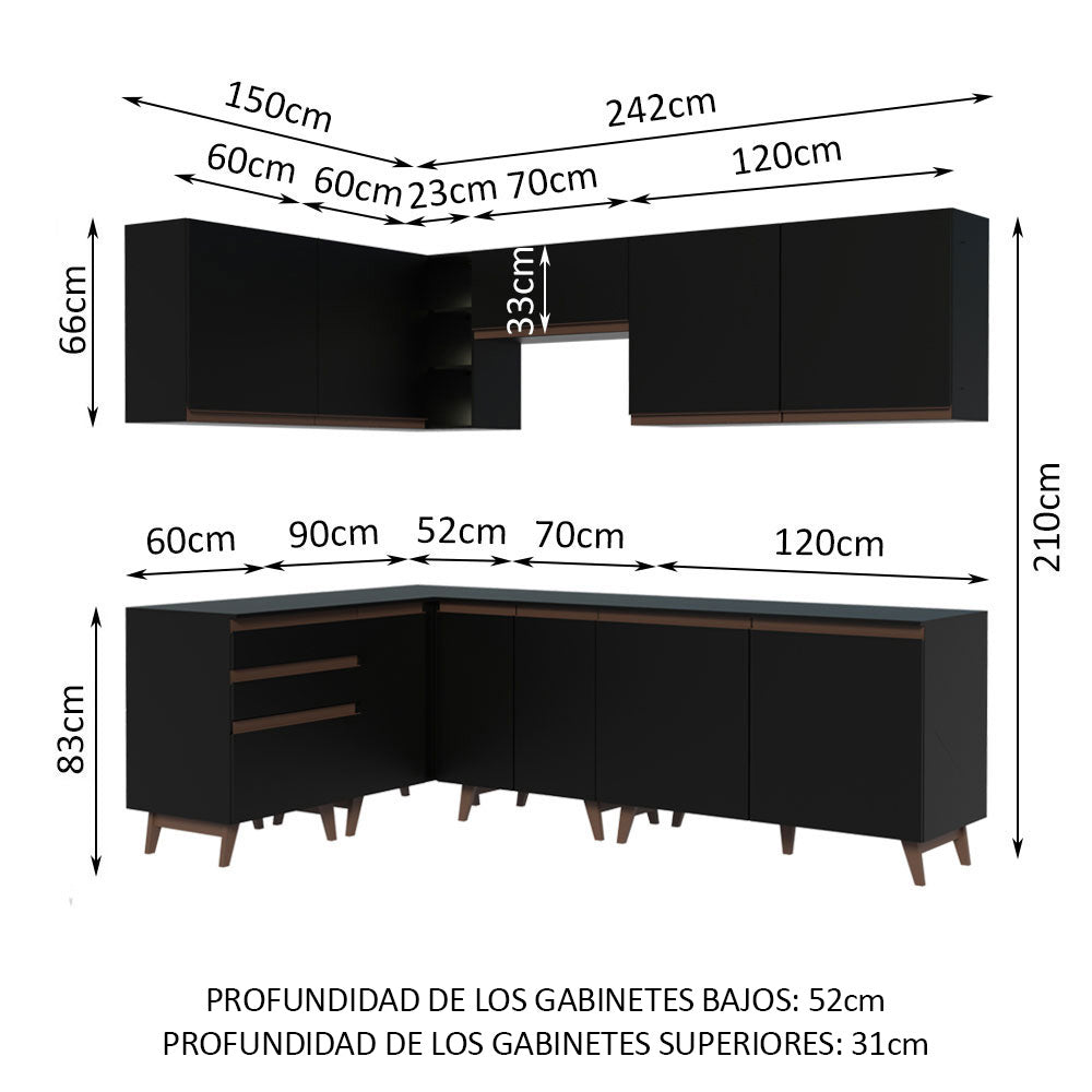 Cocina Integral de Esquina Reims 3.90 m con Encimera Negro 02