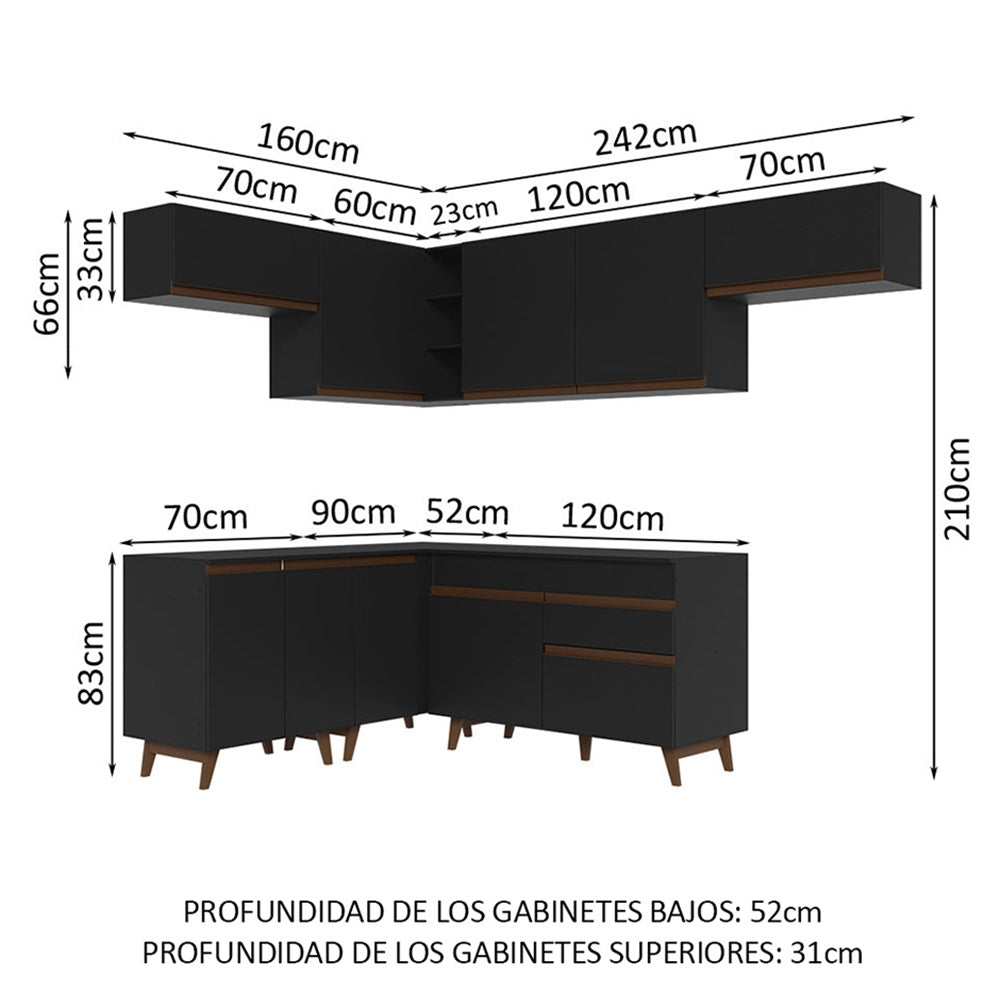Cocina Integral de Esquina Reims 4.00 m con Encimera Negro 03