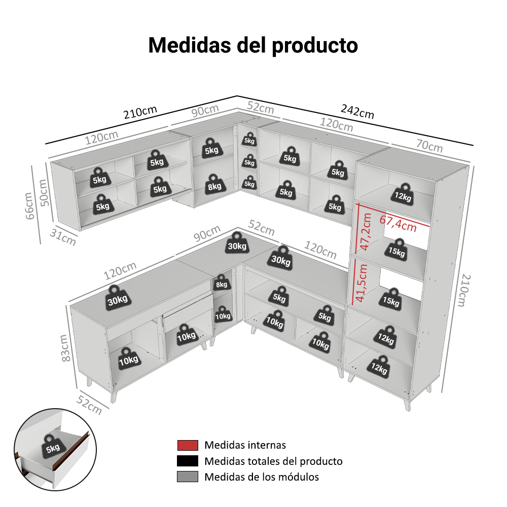 Cocina Integral de Esquina Reims 4.50 m con Encimera Blanco 01