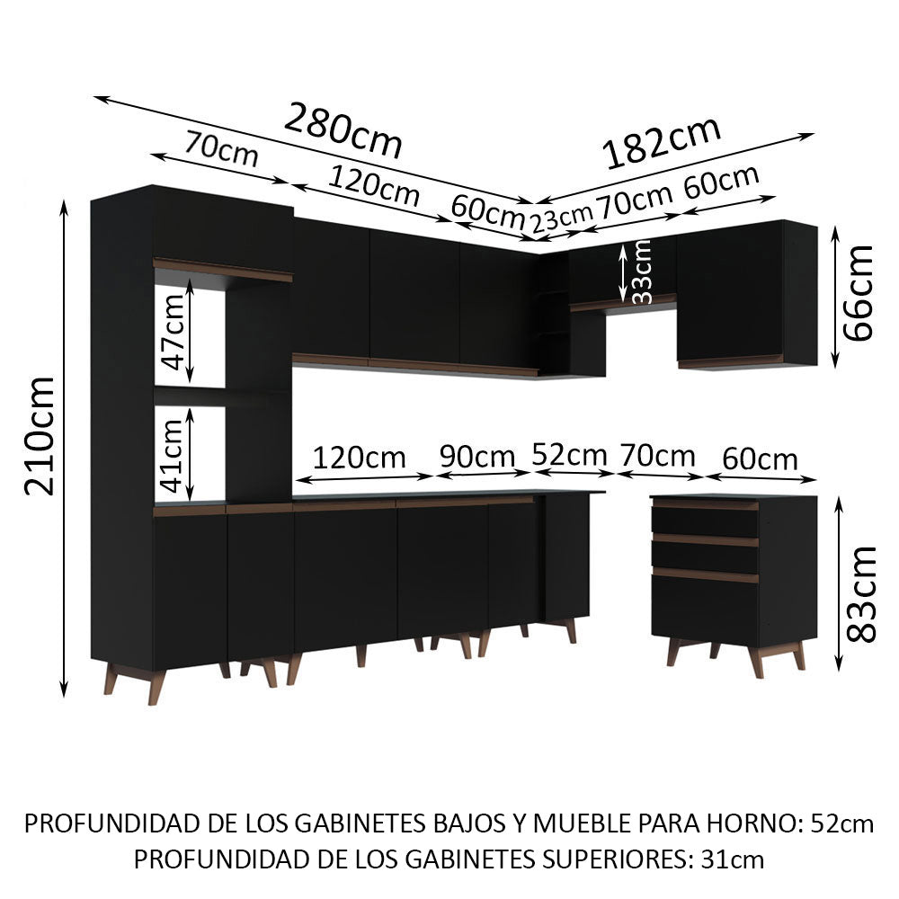 Cocina Integral de Esquina Reims 4.60 m con Encimera Negro 02