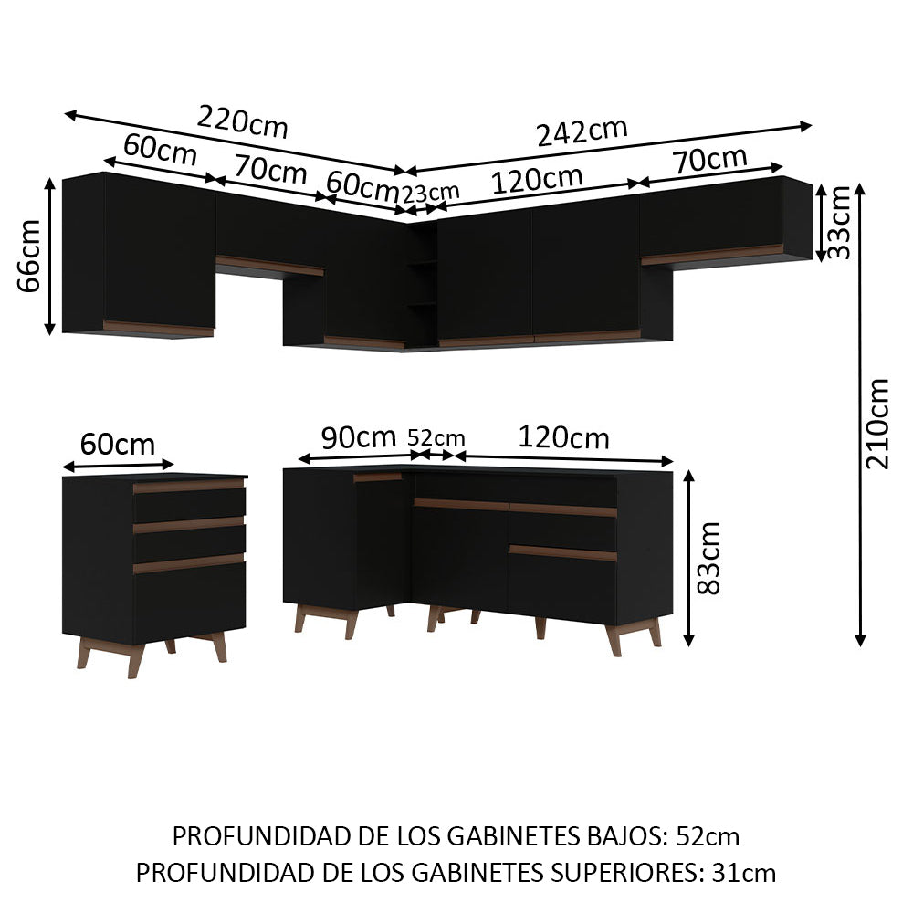 Cocina Integral de Esquina Reims 4.60 m con Encimera Negro 03