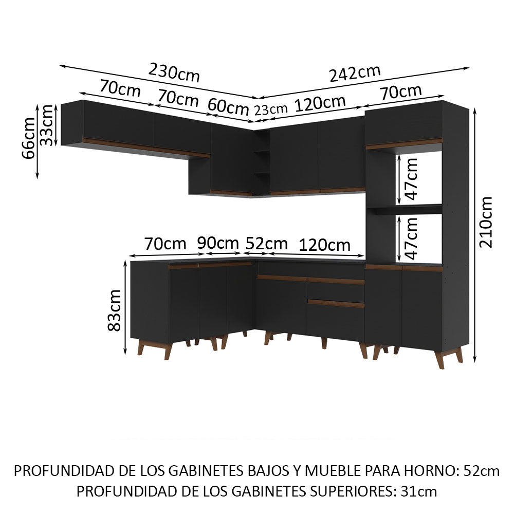 Cocina Integral de Esquina Reims 4.70 m con Encimera Negro 01
