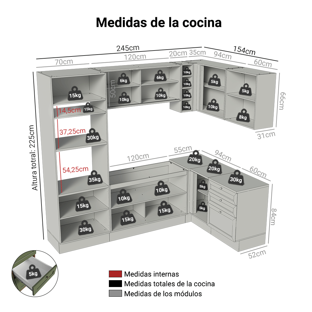 Cocina Integral de Esquina Vik 4.00 m Marrón/Verde 01