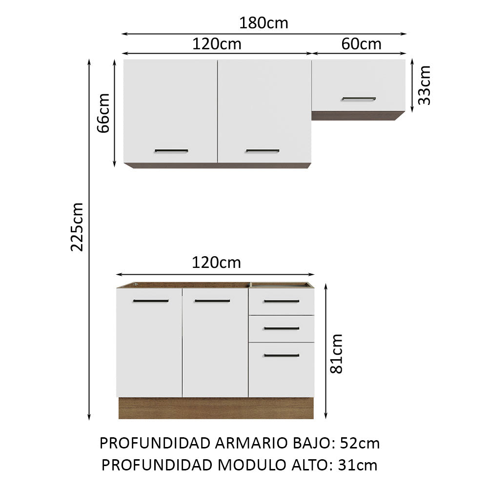 Cocina Integral Agata 1.80 Metros Marrón/Blanco 09