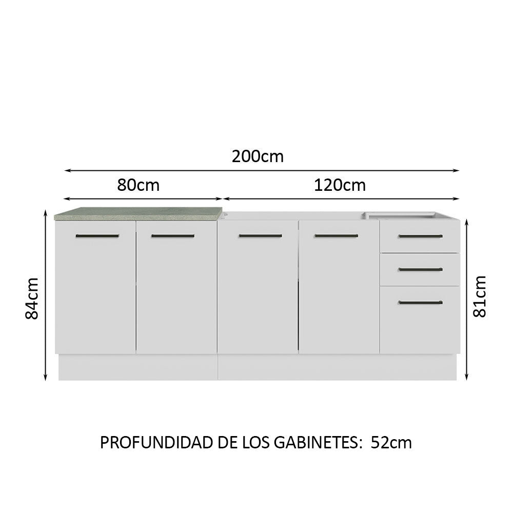 Kit 2 Muebles de Cocina Bajo Agata 2.00 Metros Blanco