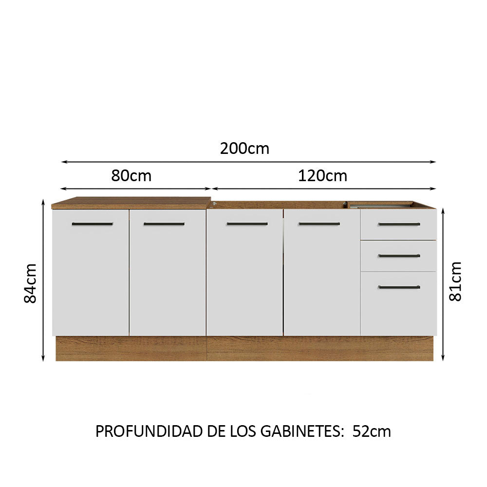 Kit 2 Muebles de Cocina Bajo Agata 2.00 Metros Marrón/Blanco