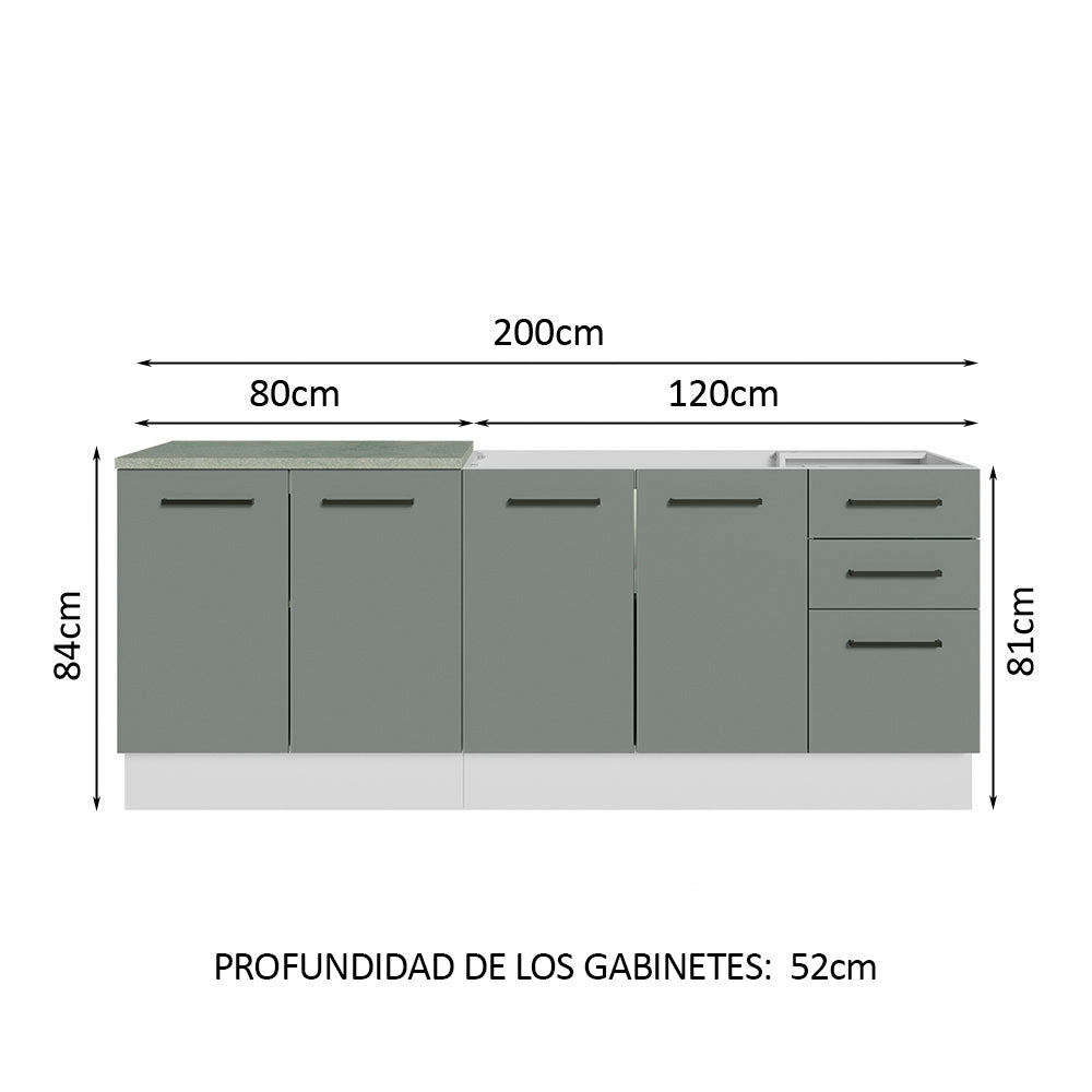Kit 2 Muebles de Cocina Bajo Agata 2.00 Metros Blanco/Gris