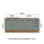 Kit 2 Muebles de Cocina Bajo Agata 2.00 Metros Marrón/Gris