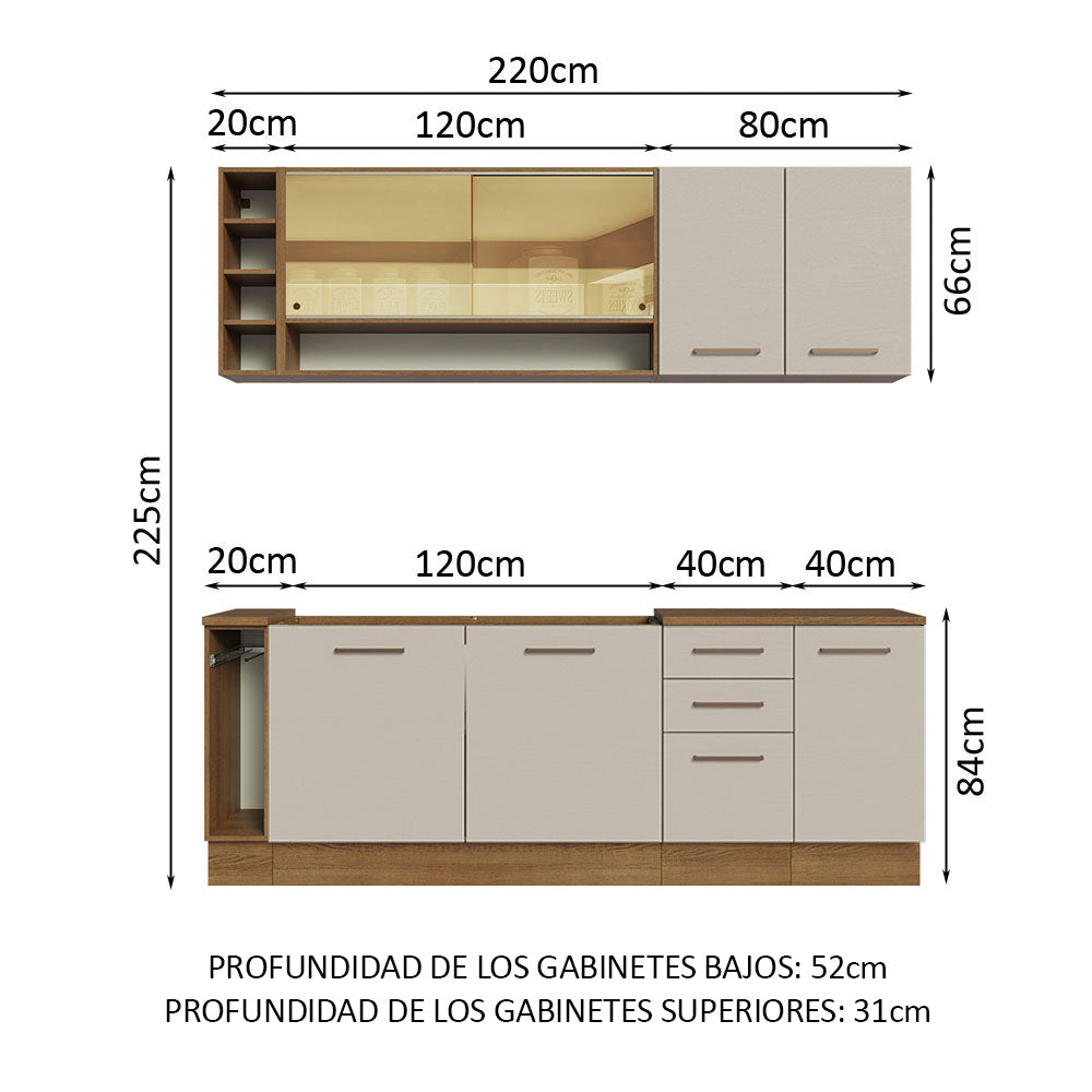 Cocina Integral Agata Thêmis 2.20 Metros Marrón/Crema