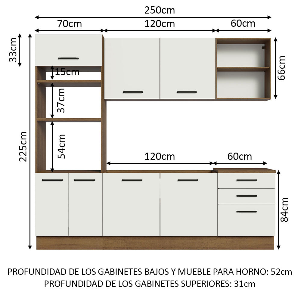 Cocina Integral Agata 2.50 m Marrón/Blanco 01