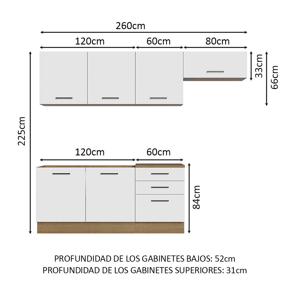 Cocina Integral Agata 2.60 m Marrón/Blanco 02