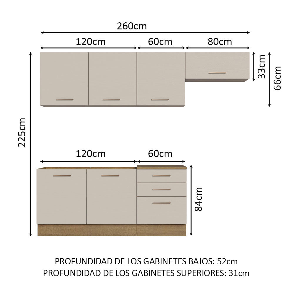 Cocina Integral Agata 2.60 m Marrón/Crema 02