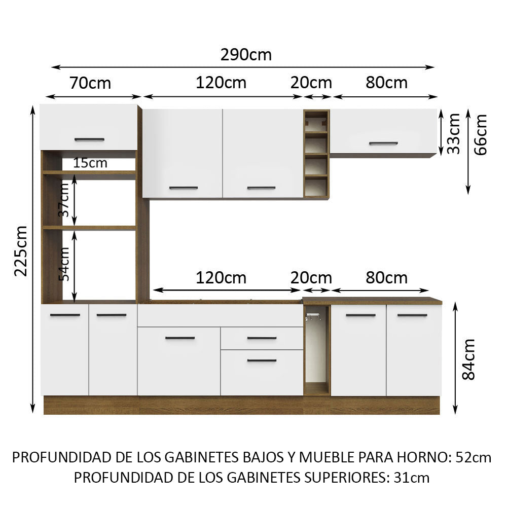Cocina Integral Agata 2.90 Metros Marrón/Blanco 01