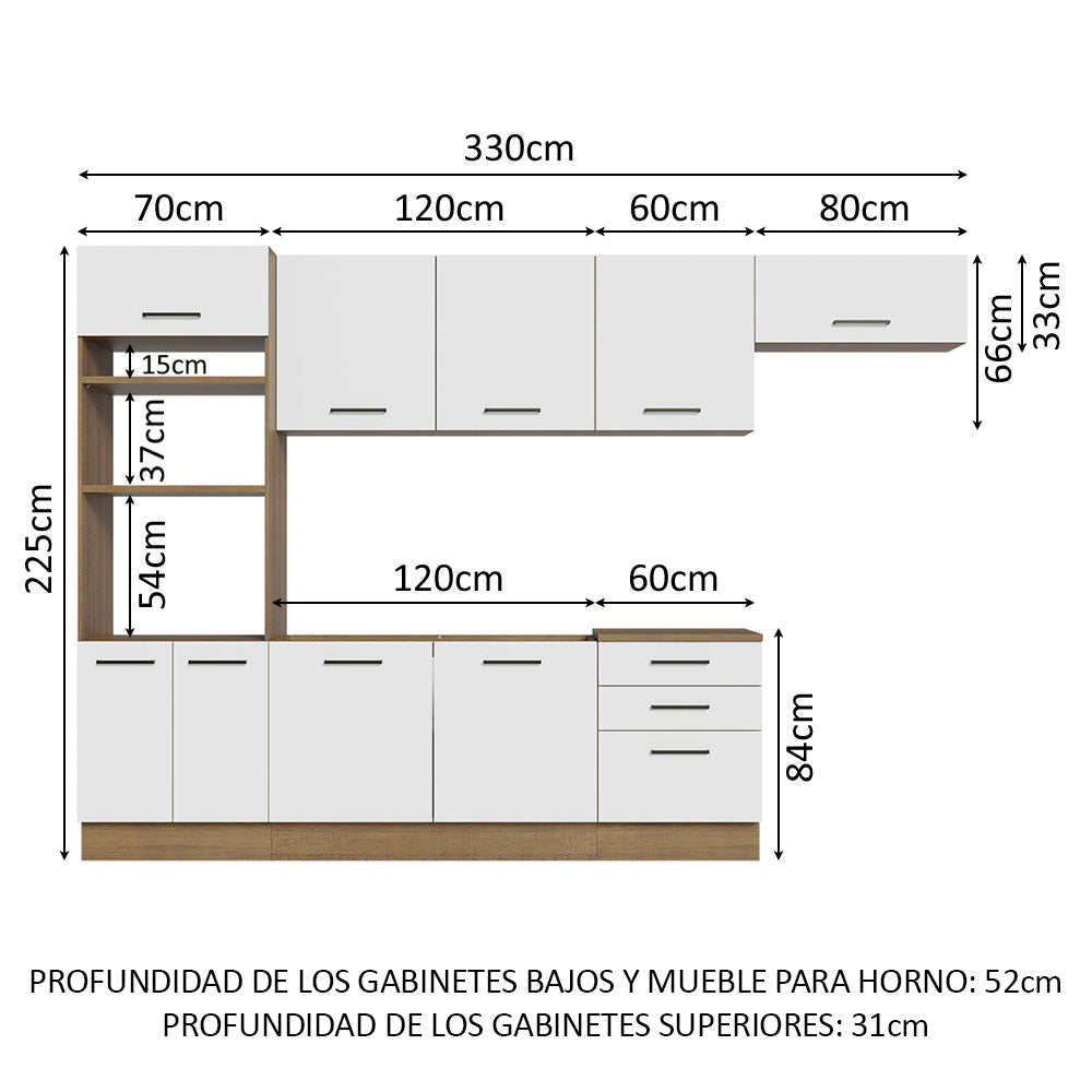 Cocina Integral Agata 3.30 Metros Marrón/Blanco 01