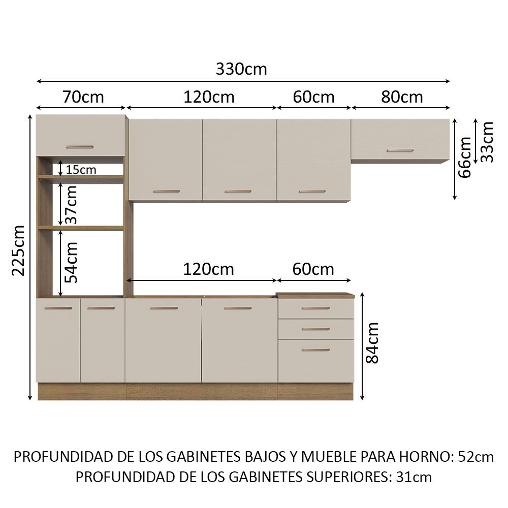 Cocina Integral Agata 3.30 Metros Marrón/Crema 01