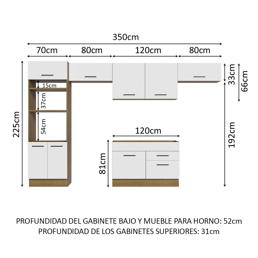 Cocina Integral Agata 3.50 Metros Marrón/Blanco 01