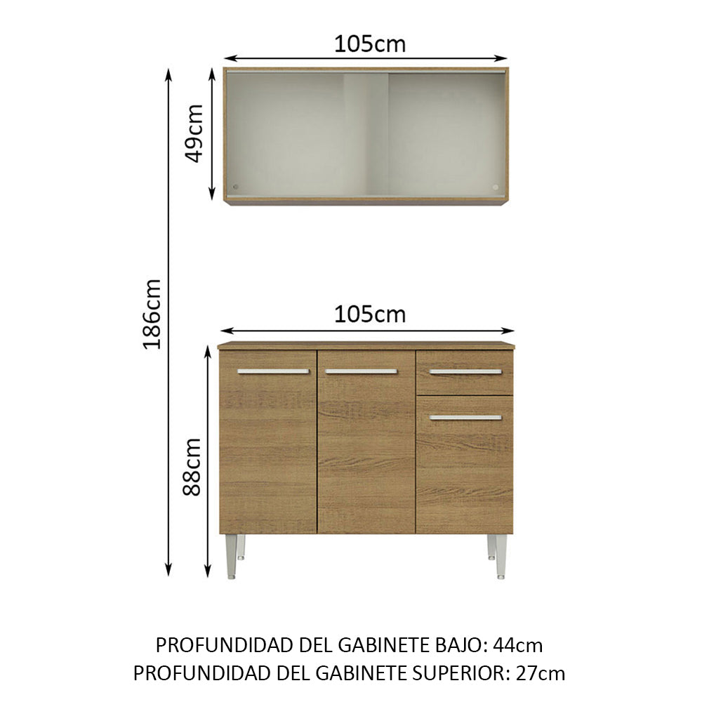 Cocina Integral Compacta Emilly 1.05 Metros Marrón