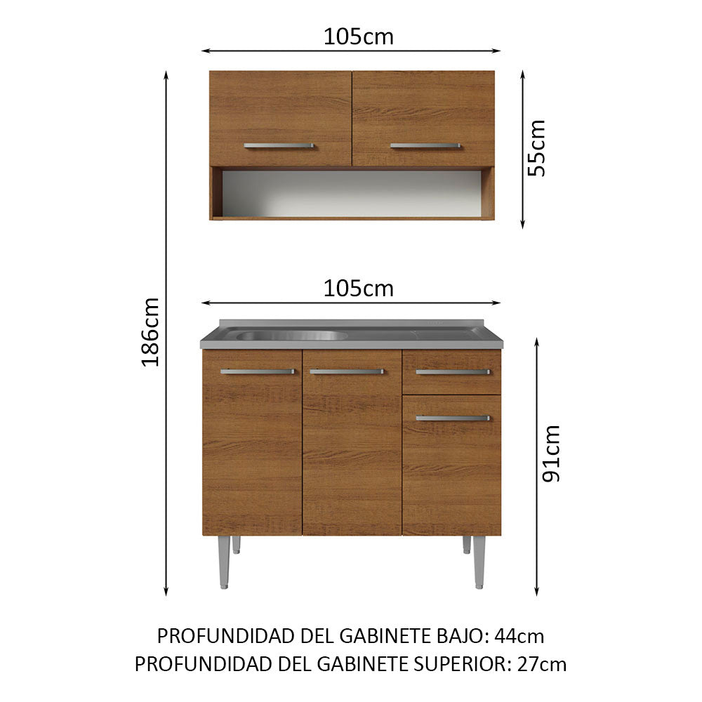 Cocina Integral Compacta Emilly 1.05 m con Mesón de Acero Marrón 04