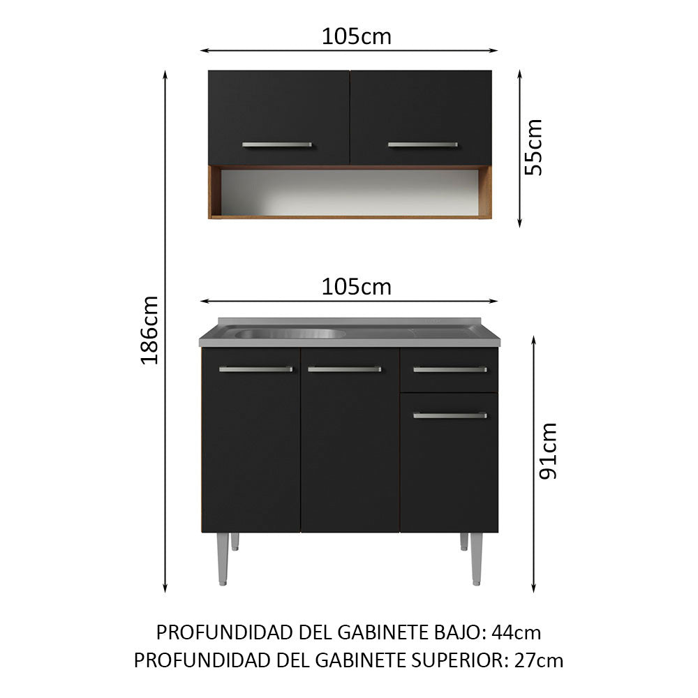 Cocina Integral Compacta Emilly 1.05 m con Mesón de Acero Marrón/Negro 04