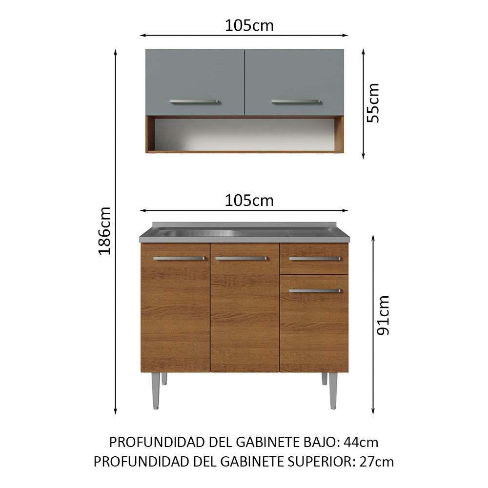 Cocina Integral Compacta Emilly 1.05 m con Mesón de Acero Marrón/Gris 04