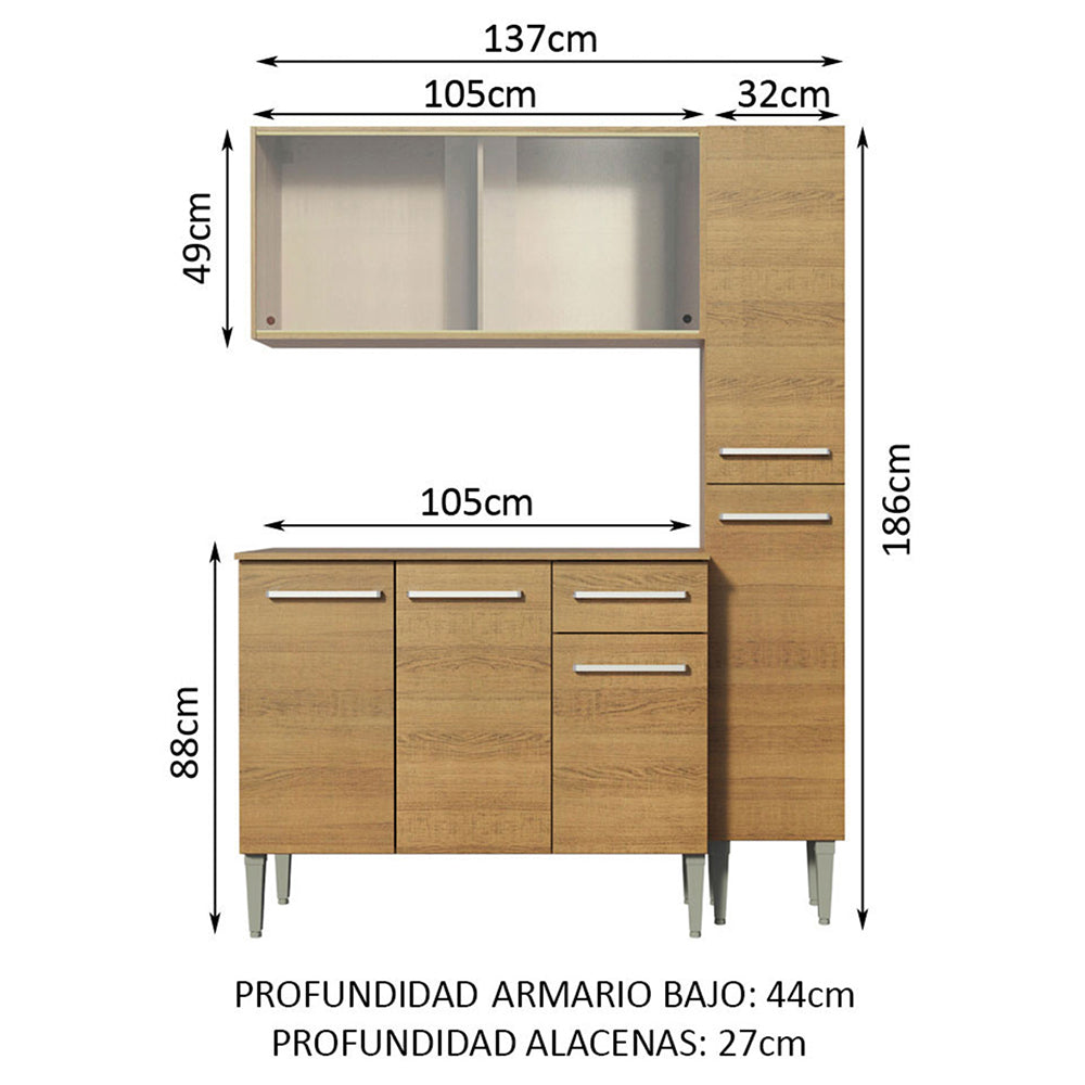 Cocina Integral Emilly Force 1.40 Metros Marrón 02