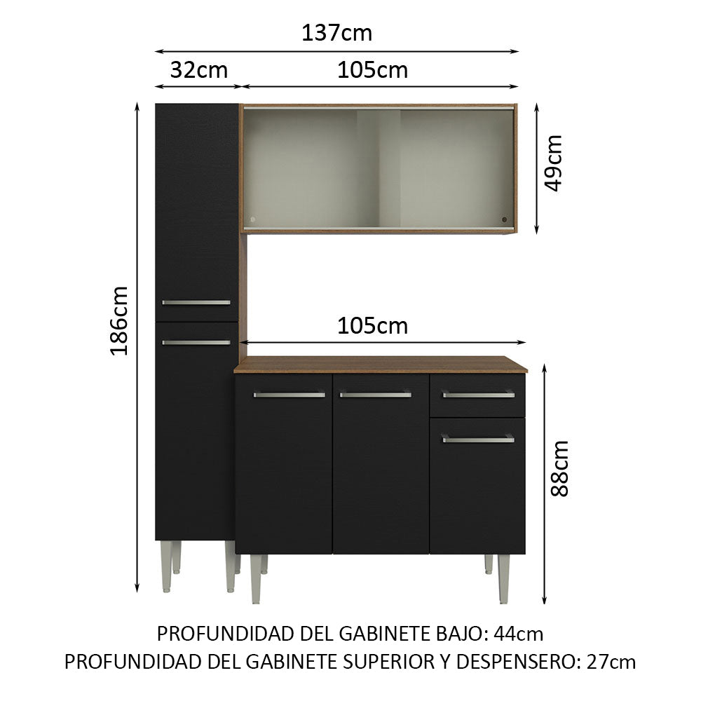 Cocina Integral Emilly 137 cm 05 Marrón/Negro Madesa