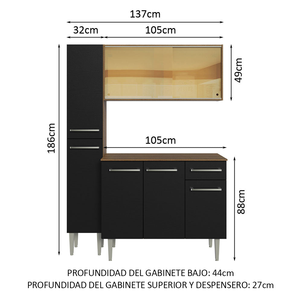 Cocina Integral Emilly 137 cm 06 Marrón/Negro Madesa