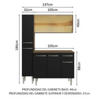 Cocina Integral Emilly 137 cm 06 Marrón/Negro Madesa