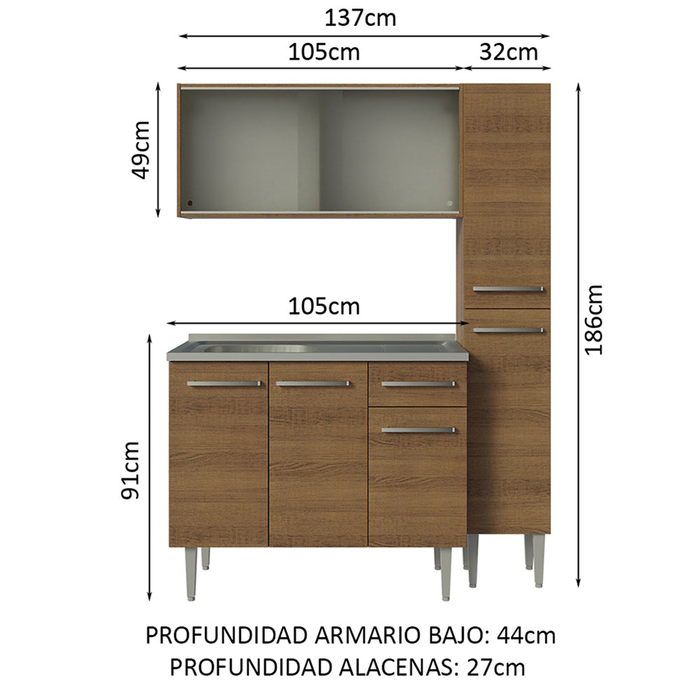 Cocina Integral Emilly 1.40 m con Mesón de Acero Marrón 07