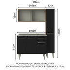 Cocina Integral Emilly 137 cm con Mesón de Acero 07 Marrón/Negro Madesa
