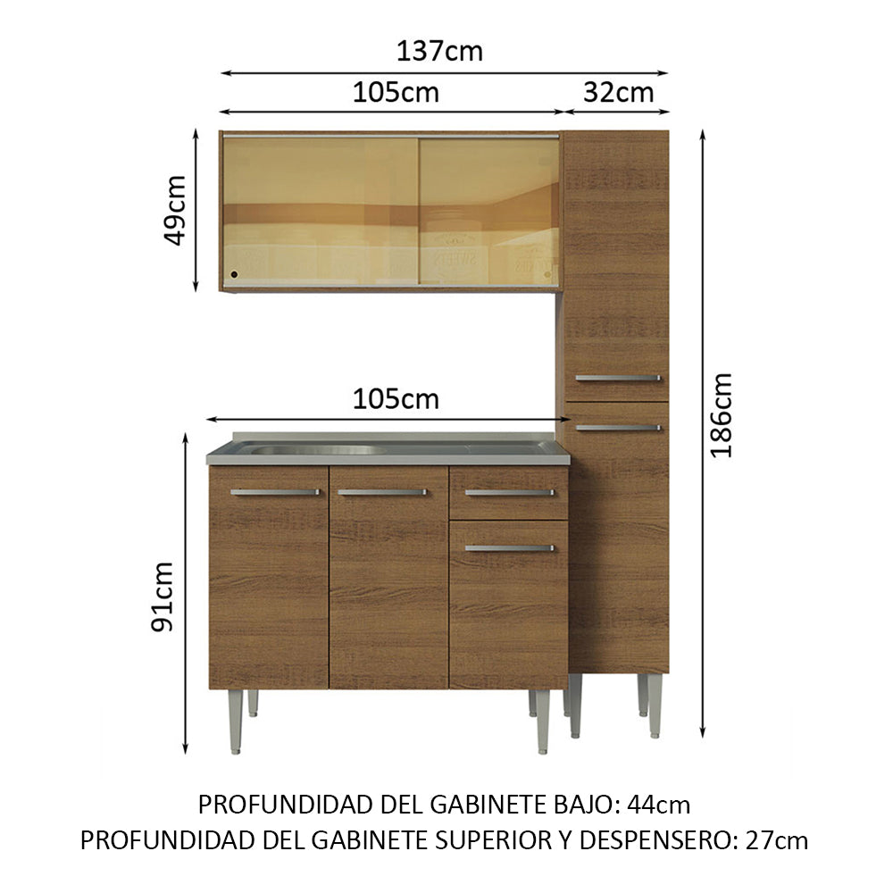 Cocina Integral Emilly 1.40 m con Mesón de Acero Marrón 08