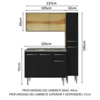 Cocina Integral Emilly 137 cm con Mesón de Acero 08 Marrón/Negro Madesa