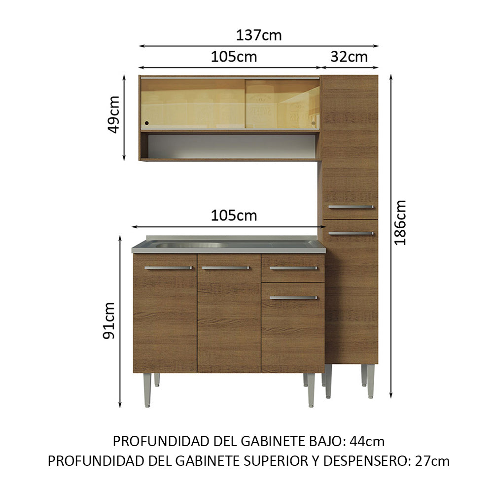 Cocina Integral Emilly 1.40 m con Mesón de Acero Marrón 10