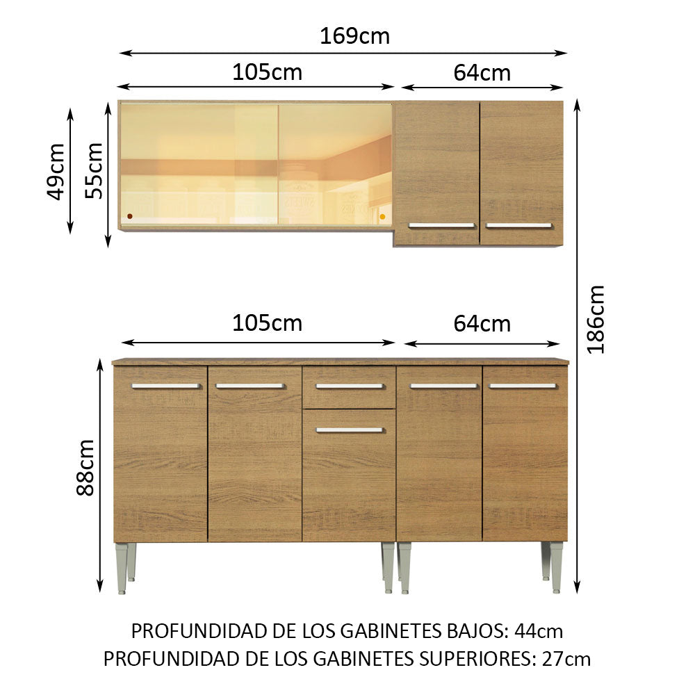Cocina Integral Emilly Drive 1.70 Metros Marrón 04