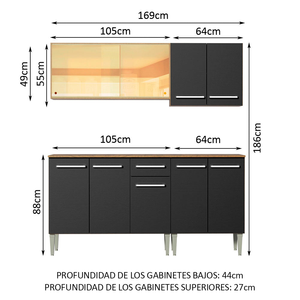 Cocina Integral Emilly Drive 1.70 Metros Marrón/Negro 04