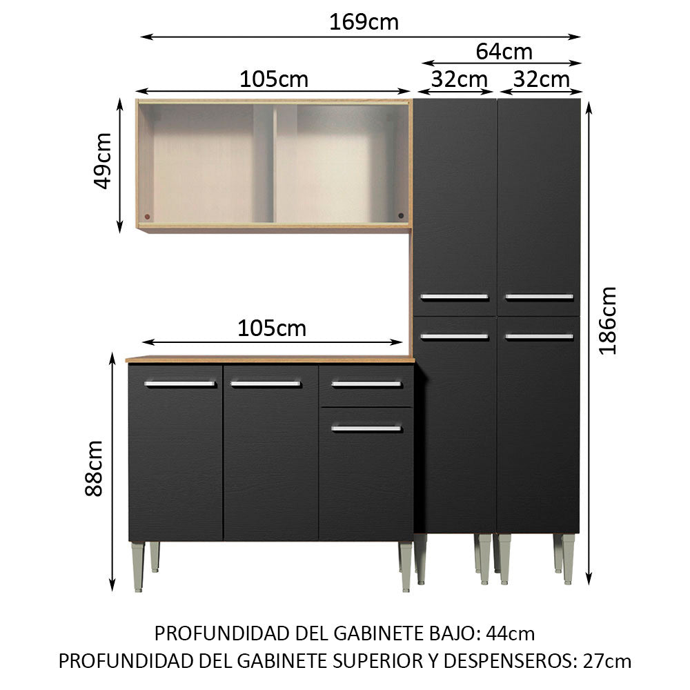Cocina Integral Emilly 169 cm Fly 05 Marrón/Negro Madesa