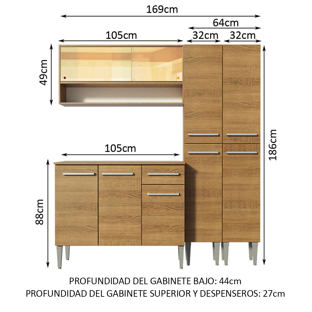 Cocina Integral Emilly Winter 1.70 Metros Marrón 08